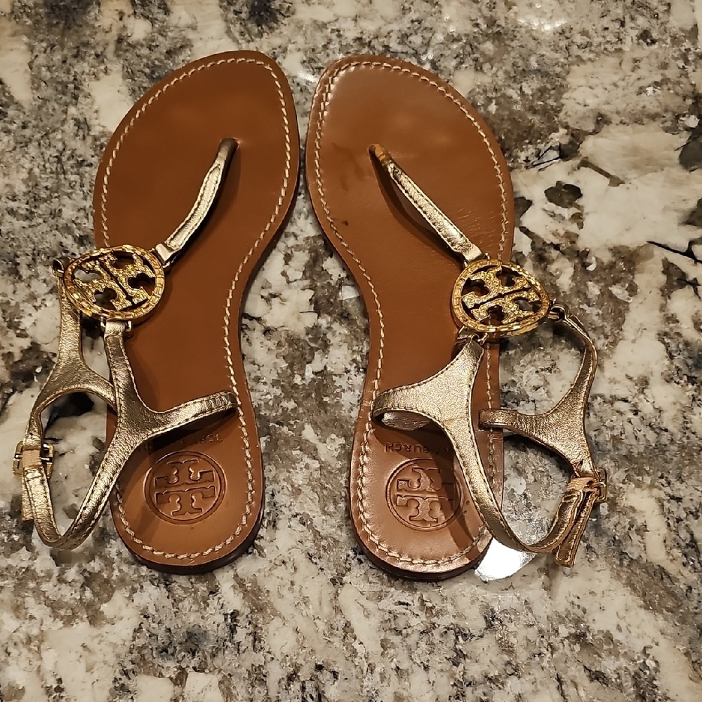 Tory Burch Metallic Gold Sandals - Picture 2 of 4